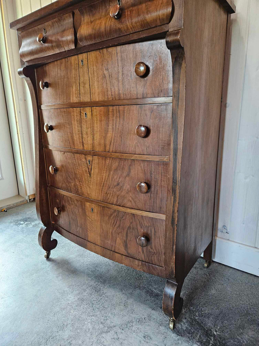 Tall Boy Dresser with Oval Mirror