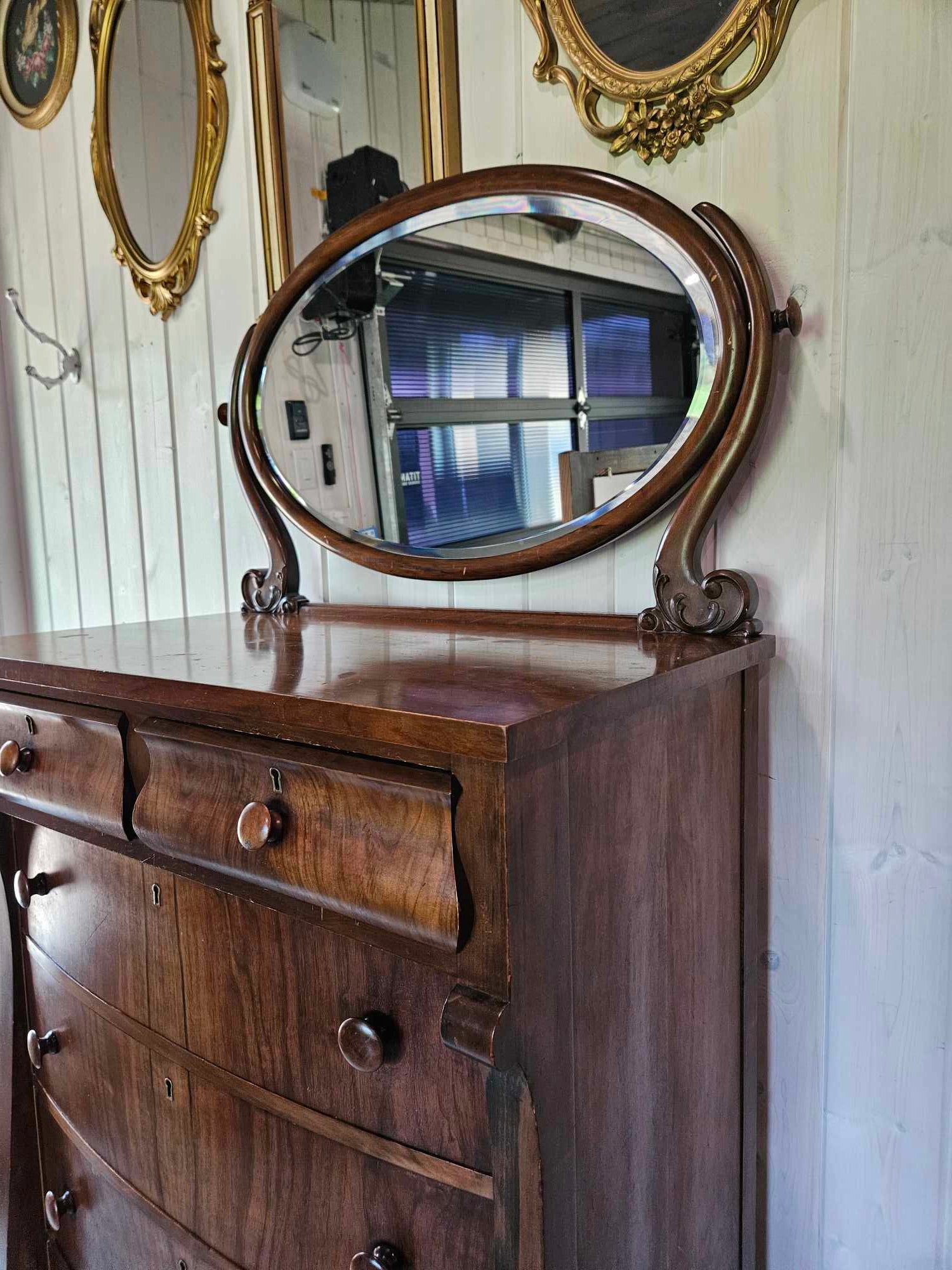 Tall Boy Dresser with Oval Mirror