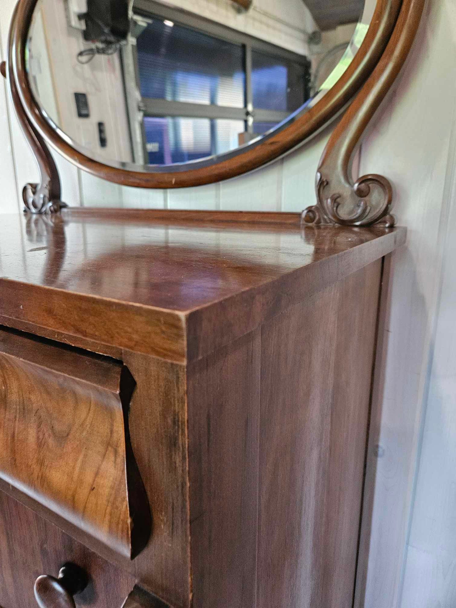 Tall Boy Dresser with Oval Mirror