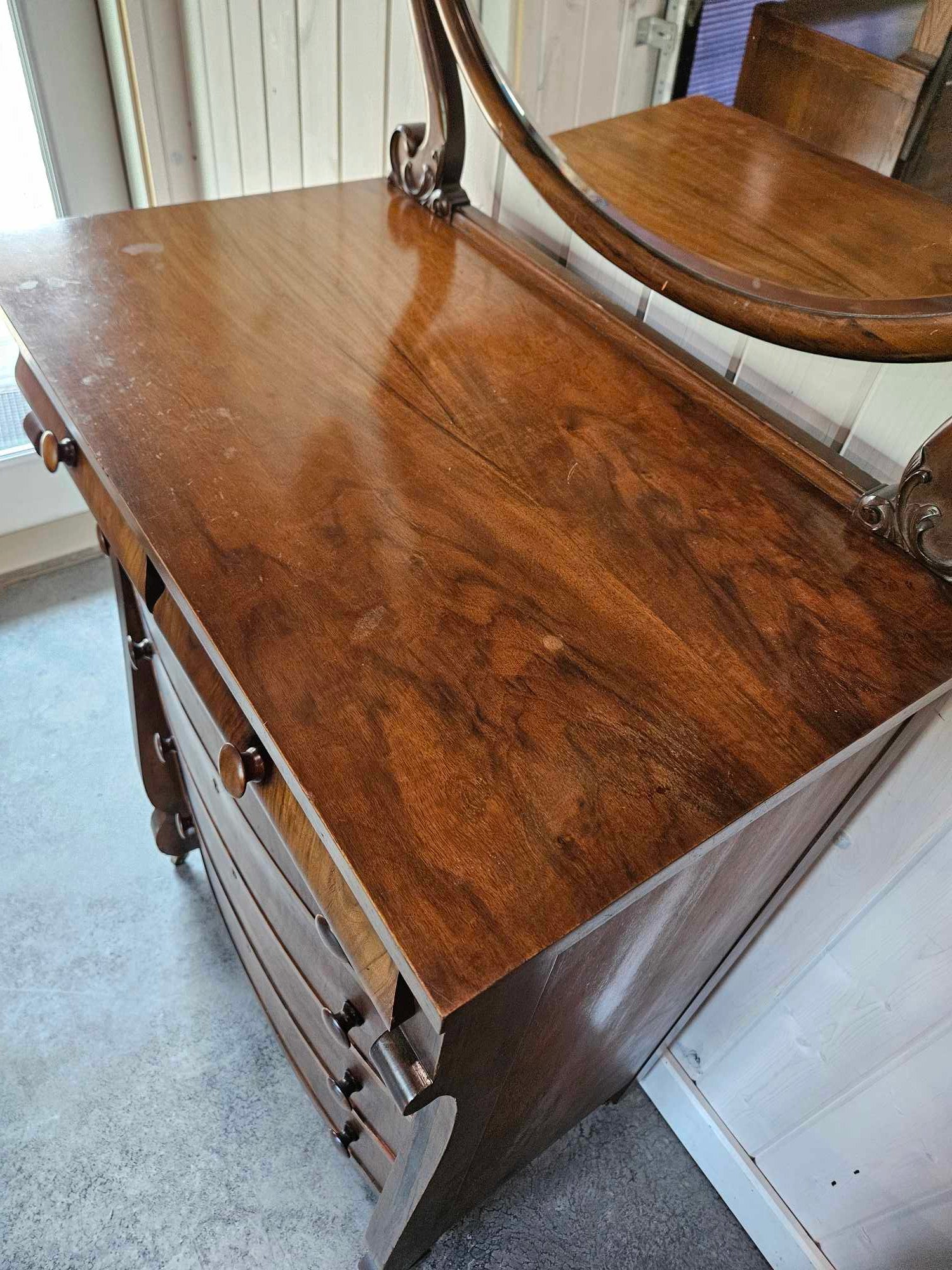 Tall Boy Dresser with Oval Mirror