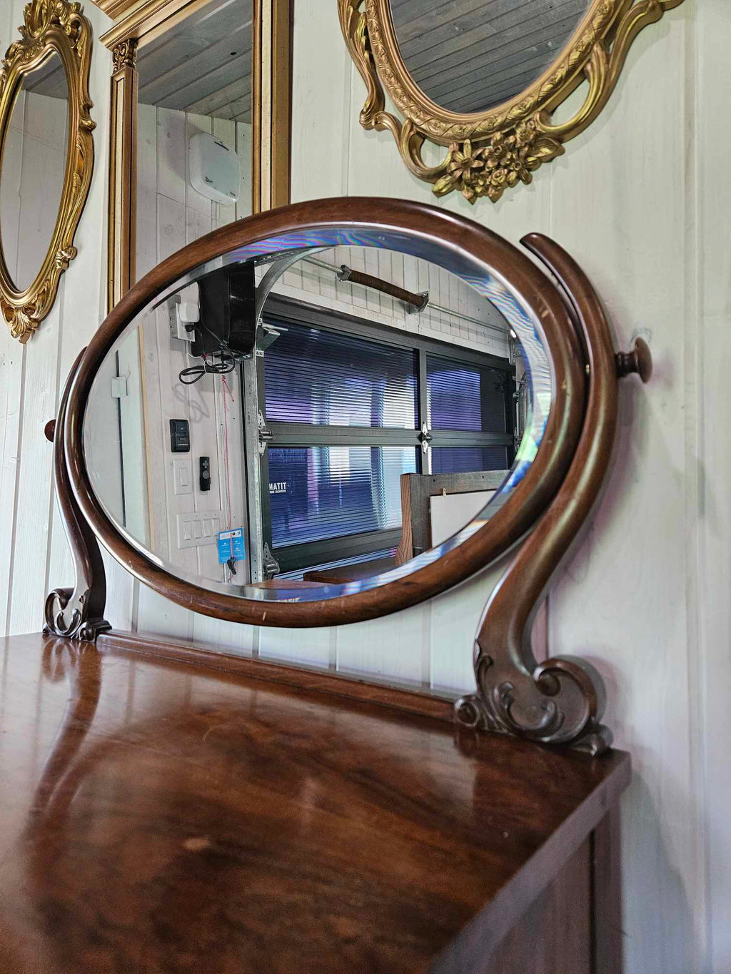 Tall Boy Dresser with Oval Mirror