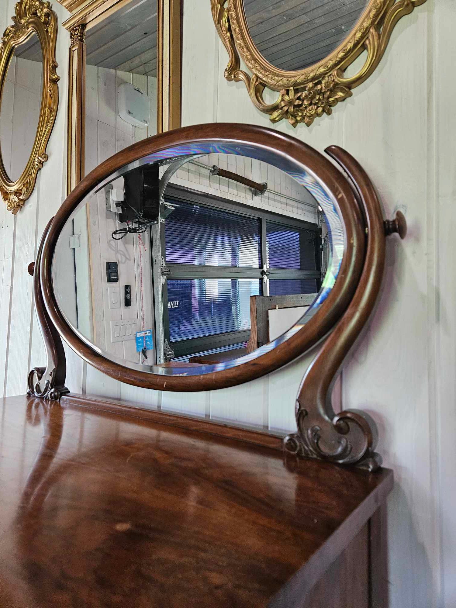 Tall Boy Dresser with Oval Mirror