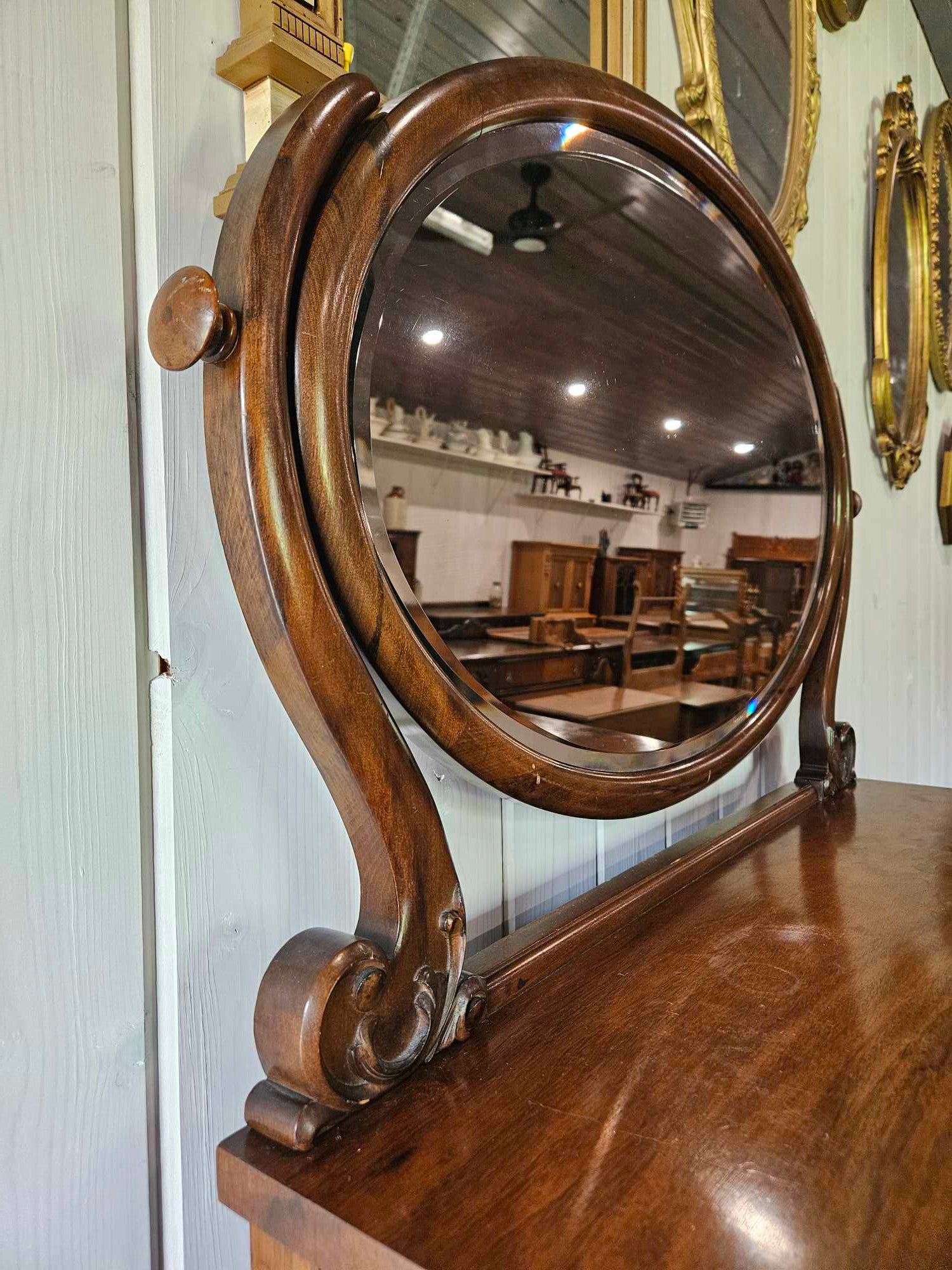 Tall Boy Dresser with Oval Mirror
