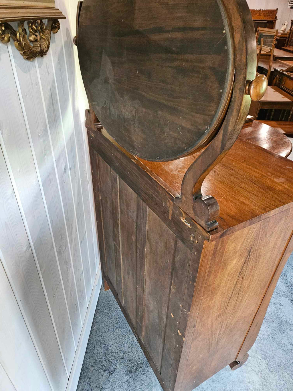 Tall Boy Dresser with Oval Mirror