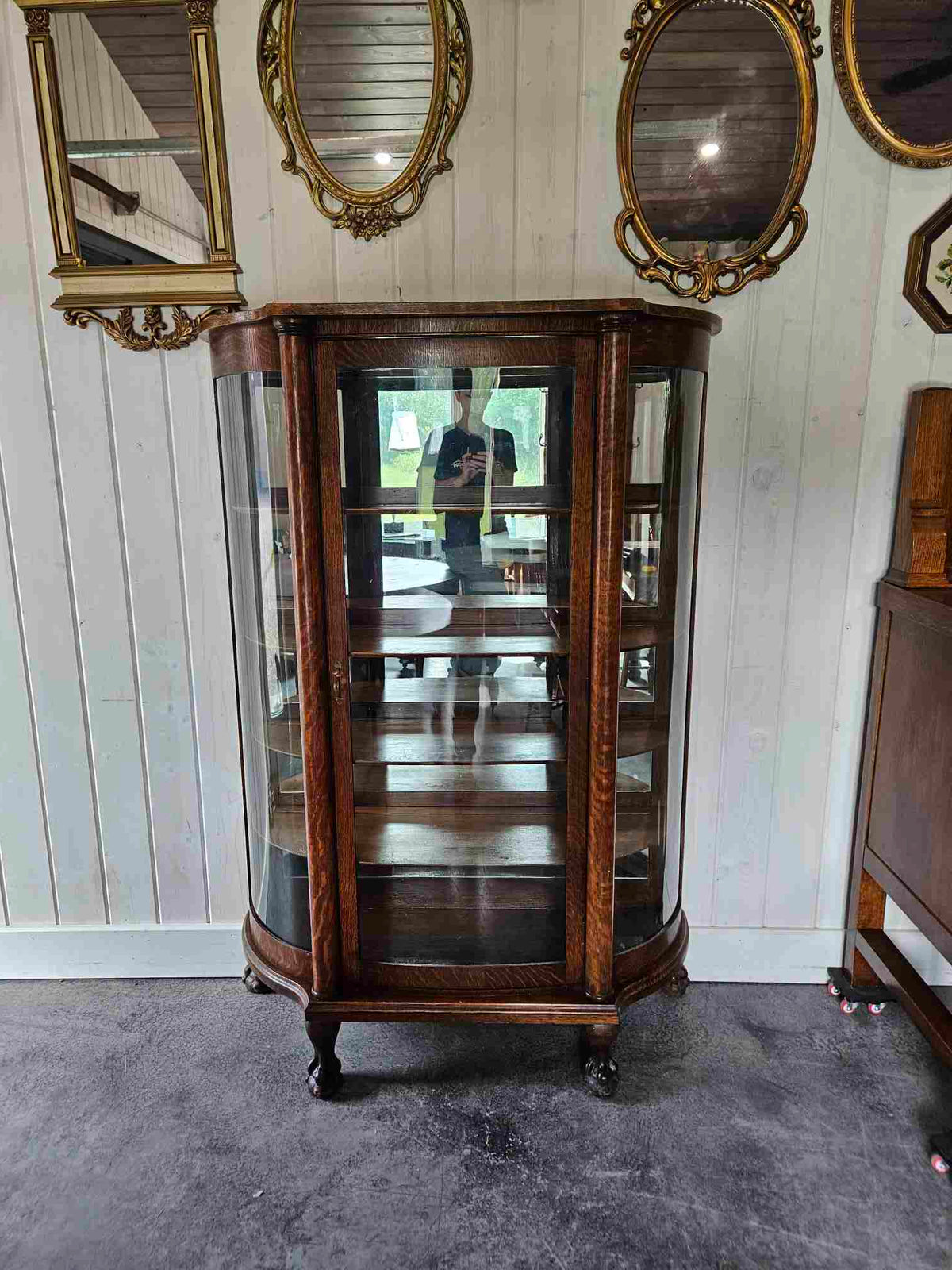Tiger Oak Curved Display Cabinet