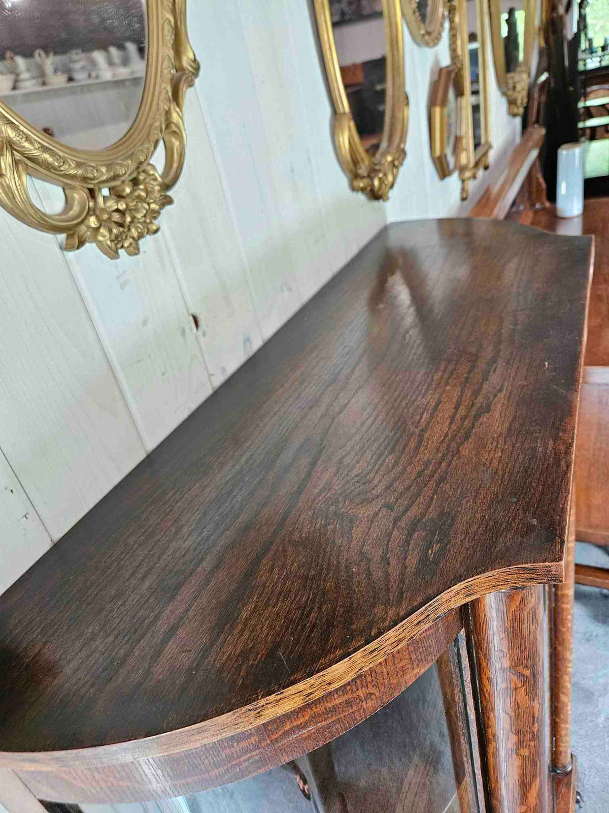 Tiger Oak Curved Display Cabinet