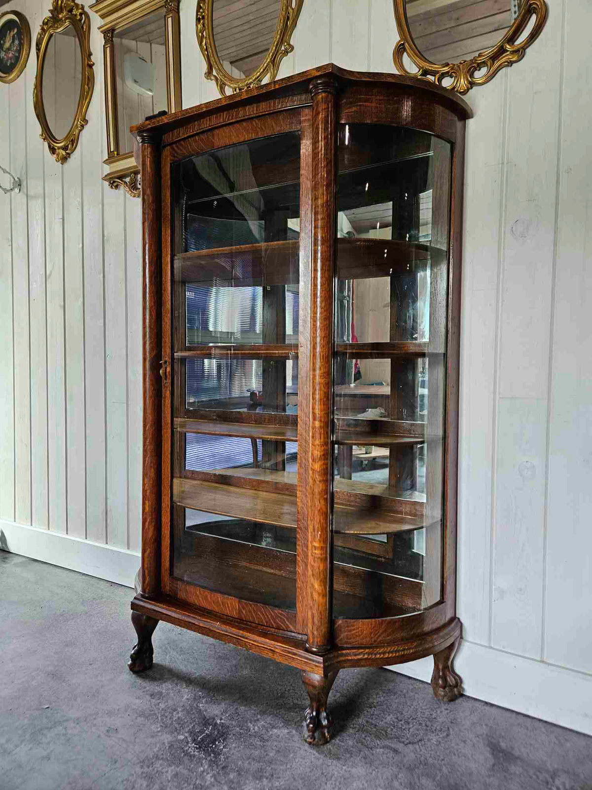 Tiger Oak Curved Display Cabinet
