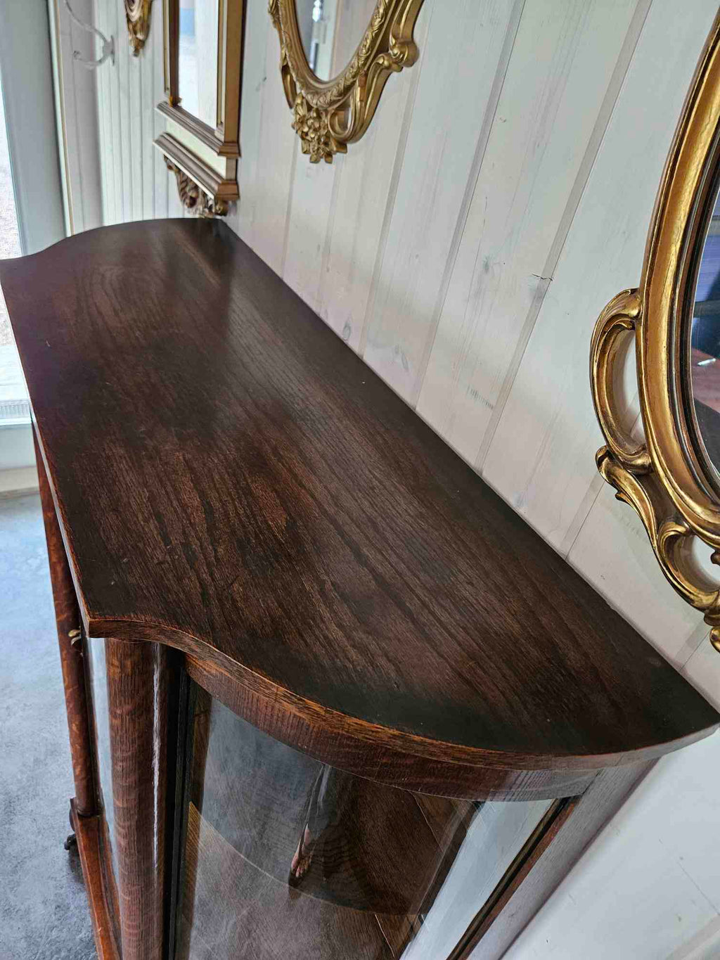 Tiger Oak Curved Display Cabinet
