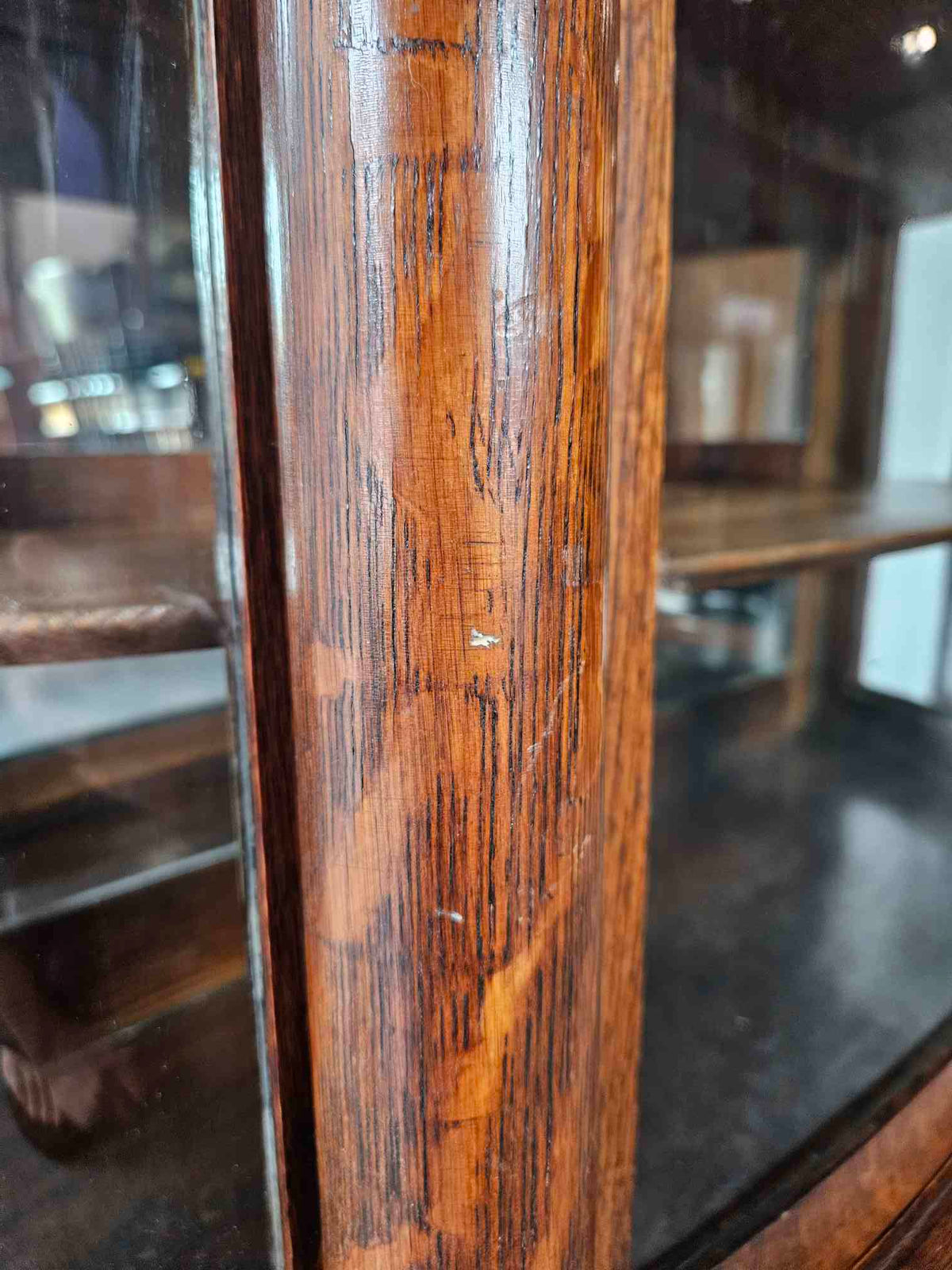 Tiger Oak Curved Display Cabinet
