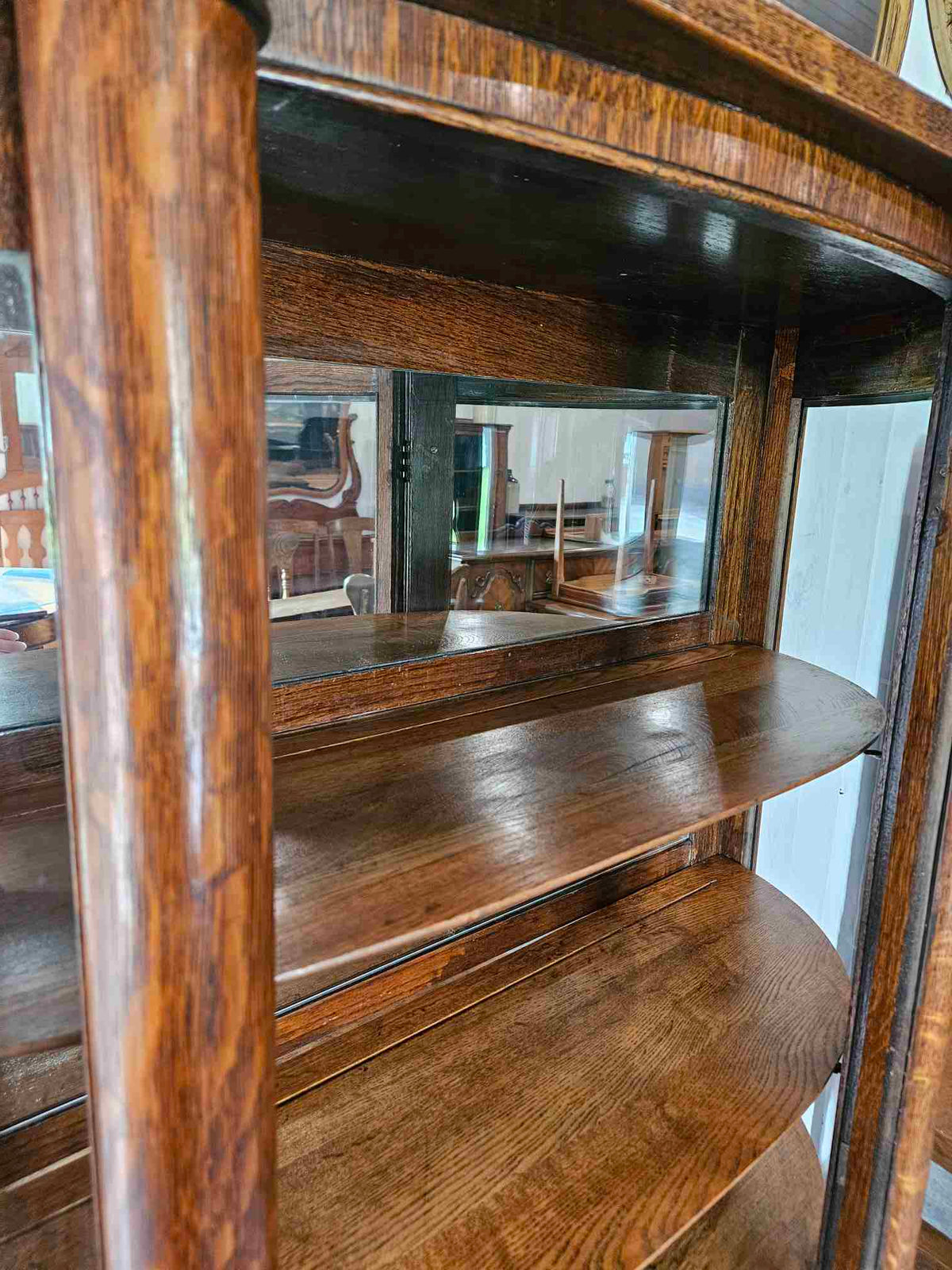 Tiger Oak Curved Display Cabinet