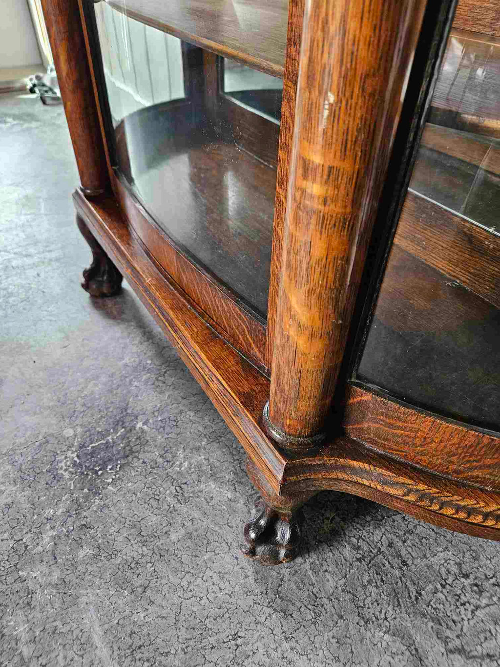 Tiger Oak Curved Display Cabinet