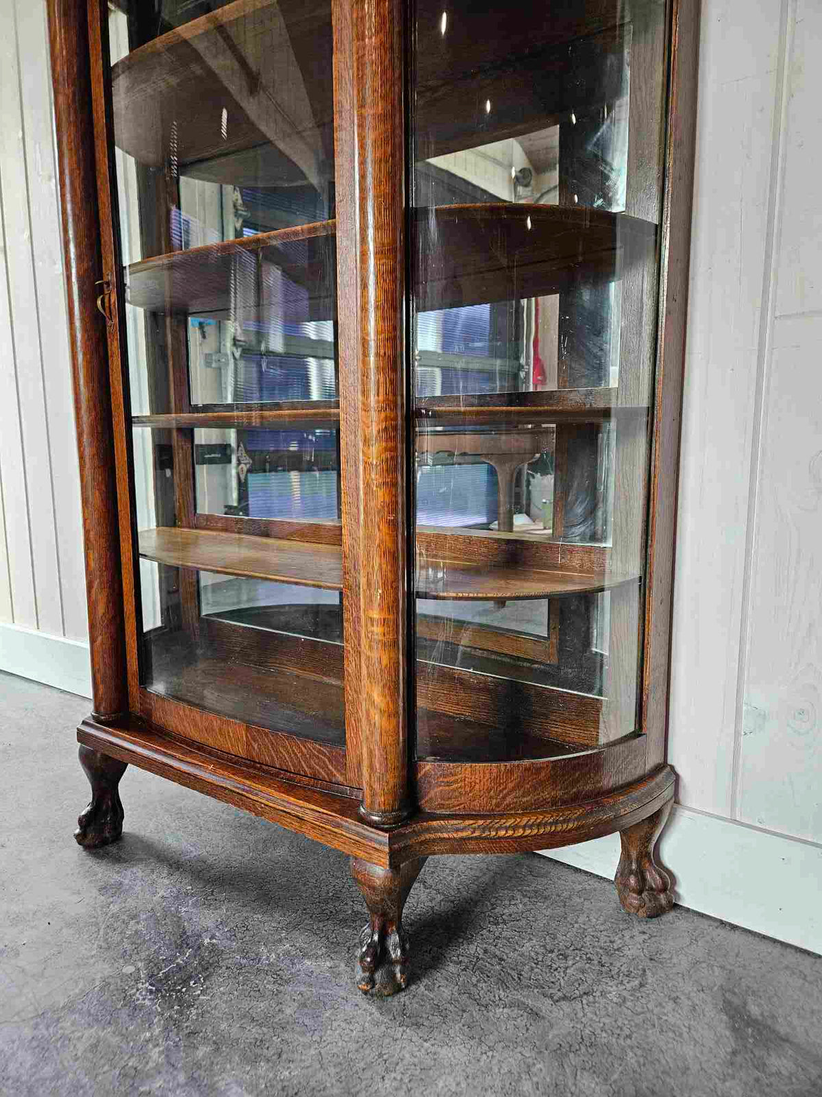Tiger Oak Curved Display Cabinet