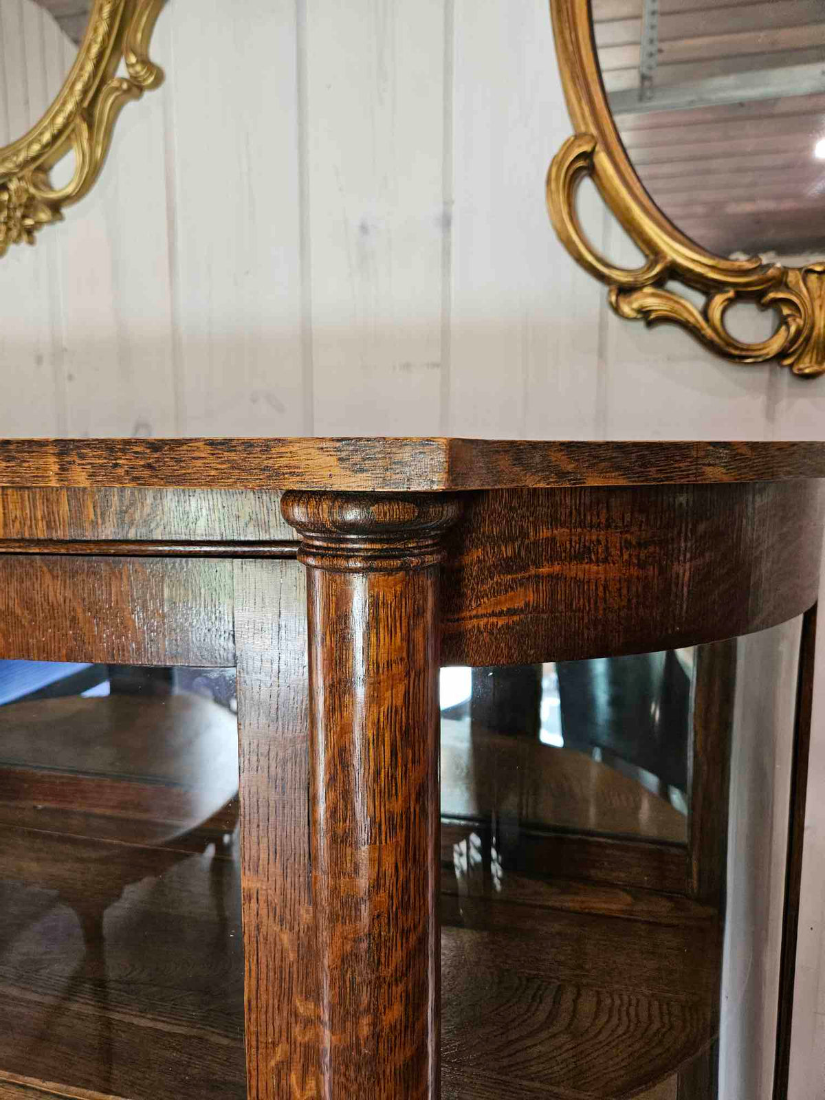 Tiger Oak Curved Display Cabinet