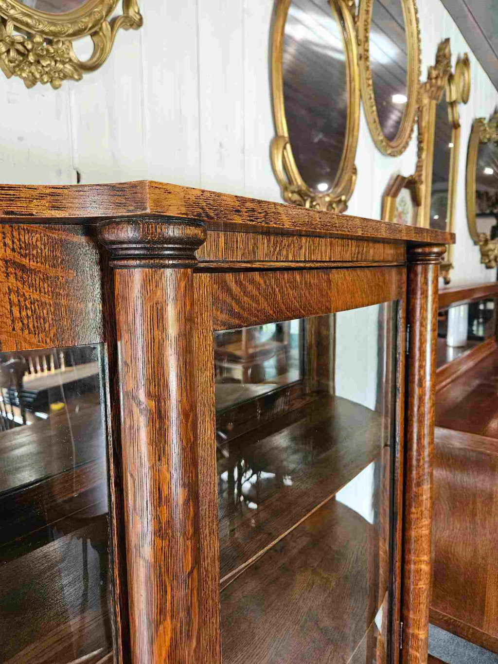 Tiger Oak Curved Display Cabinet
