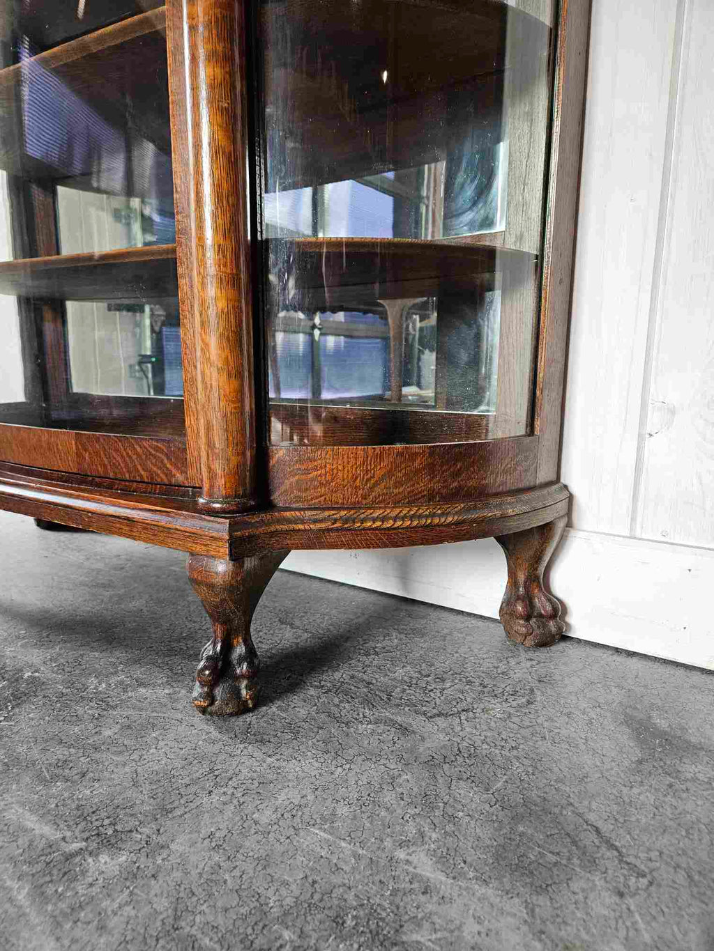 Tiger Oak Curved Display Cabinet