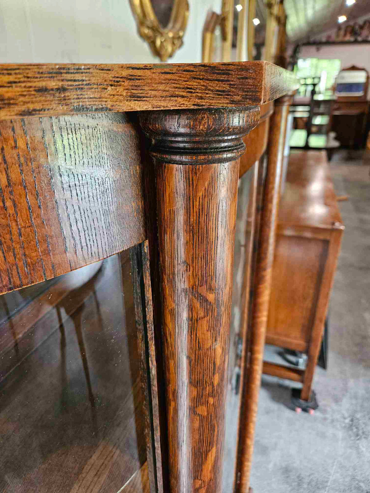 Tiger Oak Curved Display Cabinet