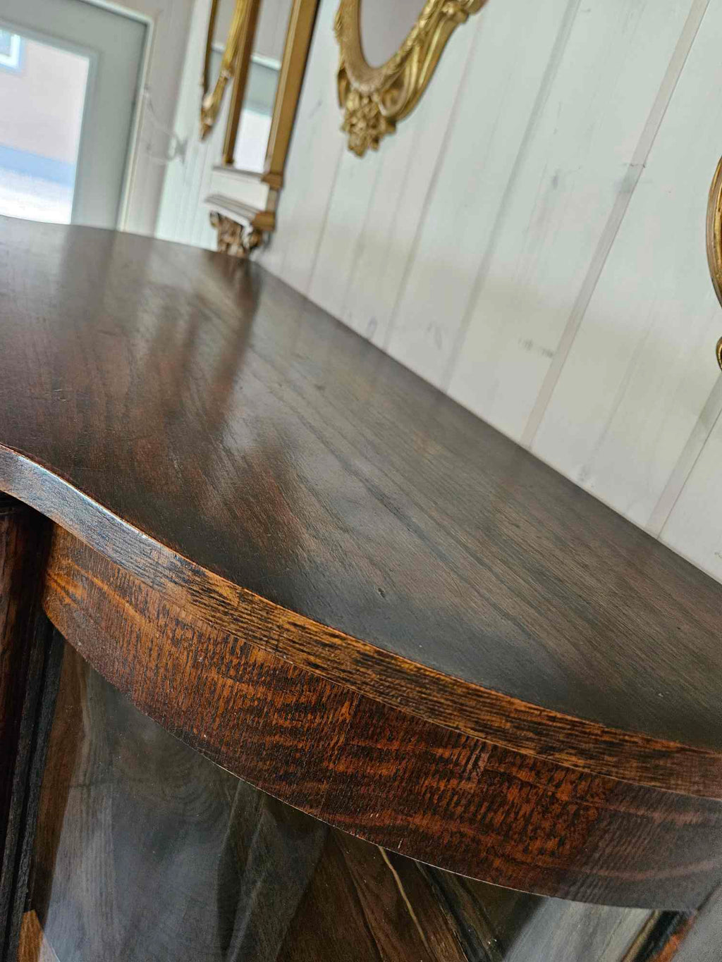 Tiger Oak Curved Display Cabinet