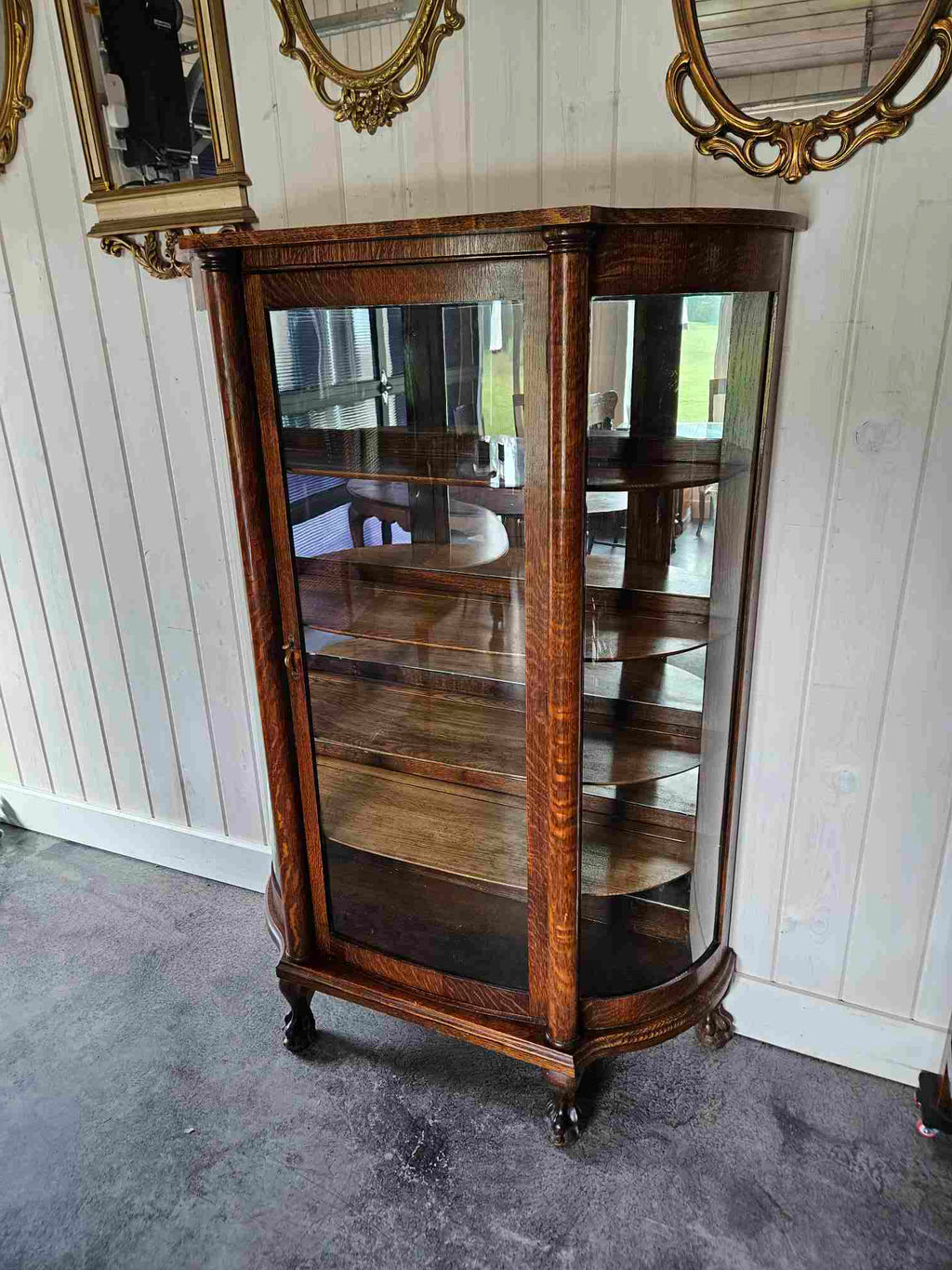 Tiger Oak Curved Display Cabinet